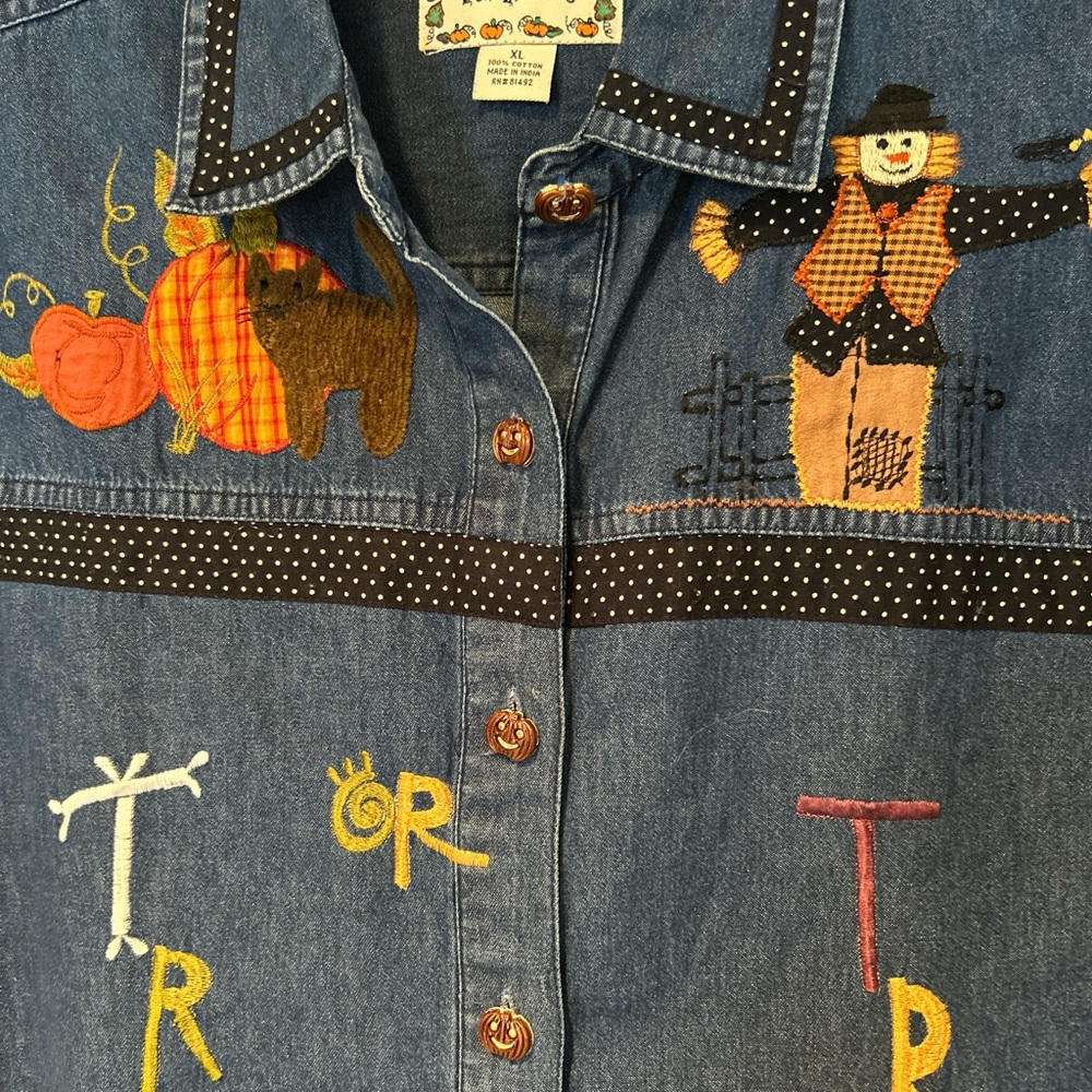 Tantrums Blue Denim Shirt with Halloween Accents - Picture 5 of 6